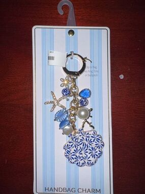 Handbag Charm Key & Card Holder - Blue Shell Design